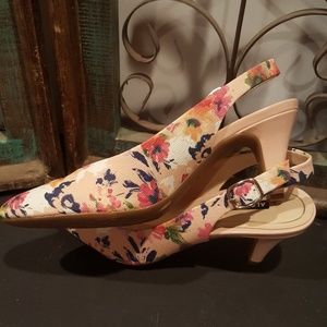 Alex Marie floral print canvas type material heels